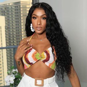 Multicolored Spaghetti Strap Crop Top W/ Tie Back